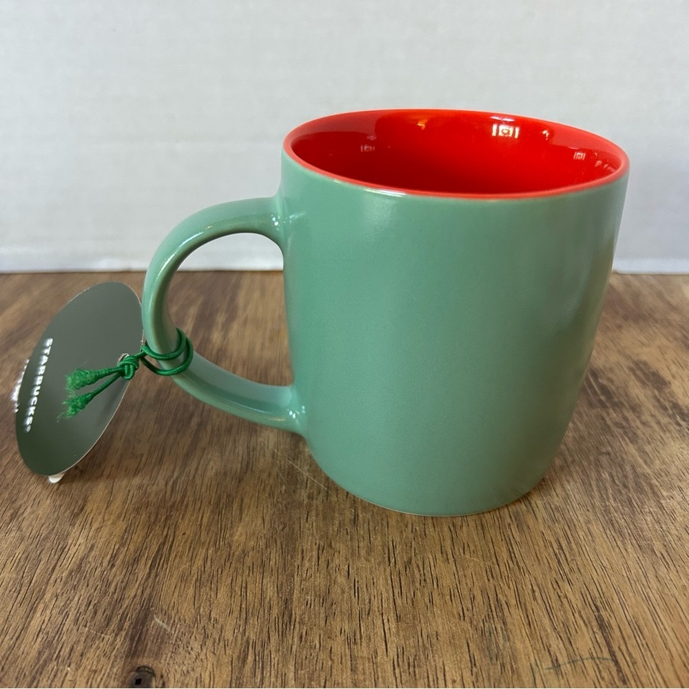 Starbucks Coffee Mug Cup Green Exterior Red Interior 11 oz. 2025 NWT Christmas - Picture 3 of 7